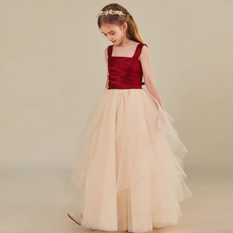 2024新款少女童大小提琴钢琴演出吊带晚礼服儿童主持人长款公主裙