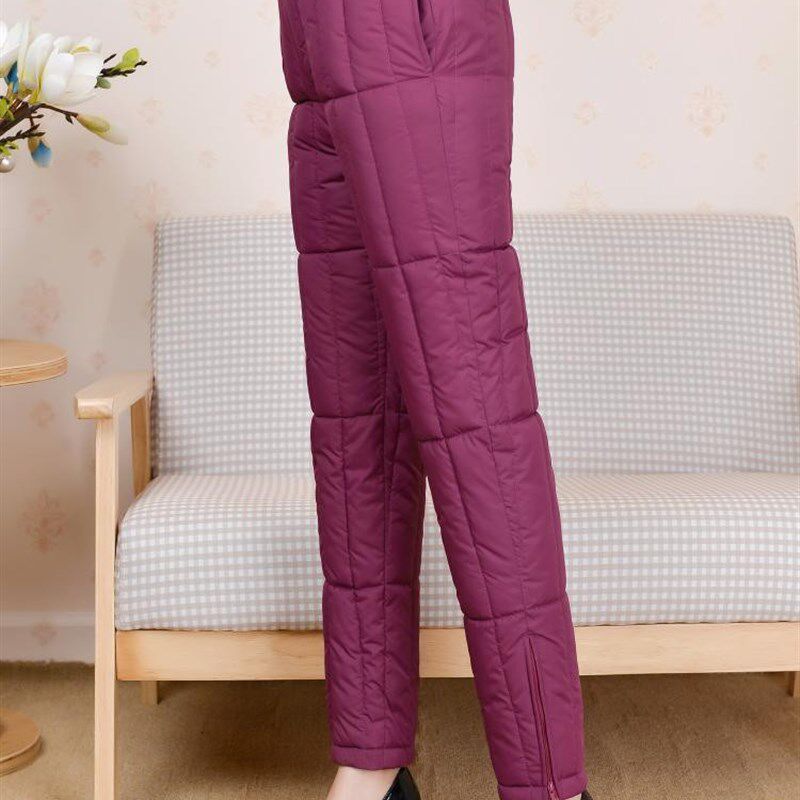 妈妈装丝绵高腰保暖裤中老年贴身羽绒棉裤 女 宽松特加肥加大码