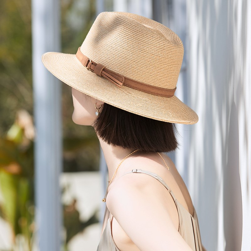 巴拿马草帽女款夏季出游海边百搭防晒太阳帽子气质时尚礼帽爵士帽