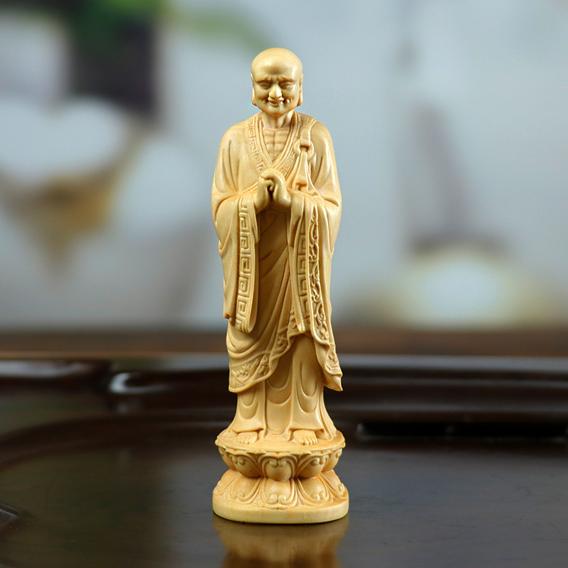 黄杨木雕刻迦叶阿傩尊者菩萨佛像家居装饰供奉实木摆件人物手把件