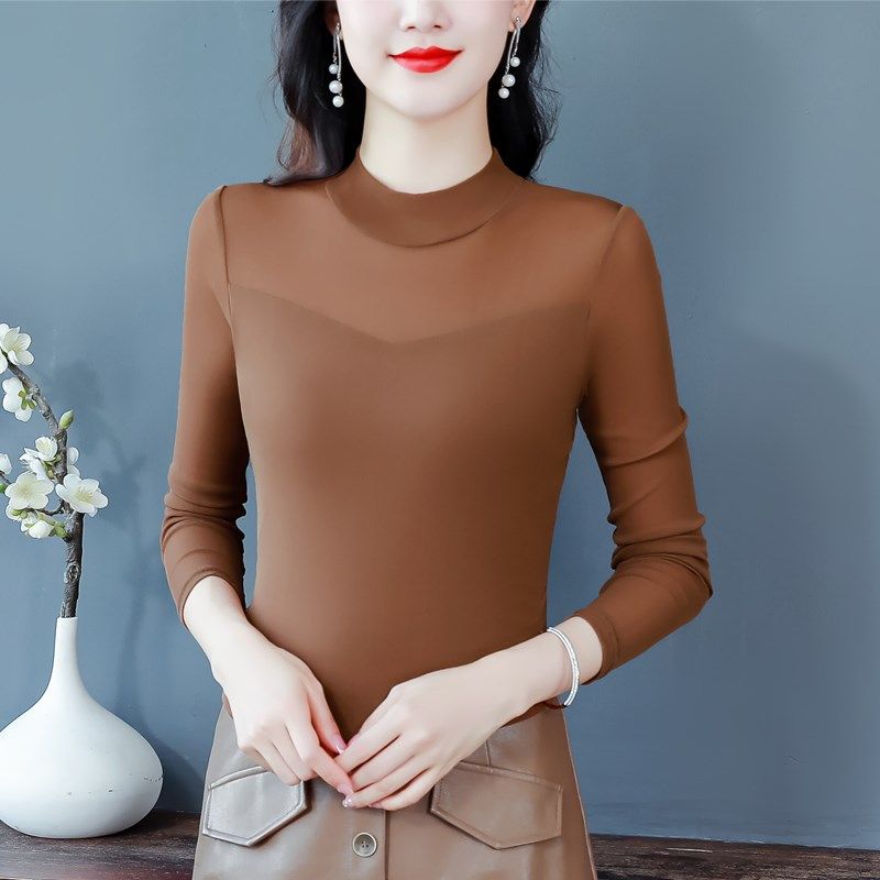 2025秋冬新款时尚高弹网纱半高领打底衫显瘦洋气长袖女上衣小衫,女装/女士精品,真丝上装,淘宝优惠券,粉丝福利购,淘宝优惠卷