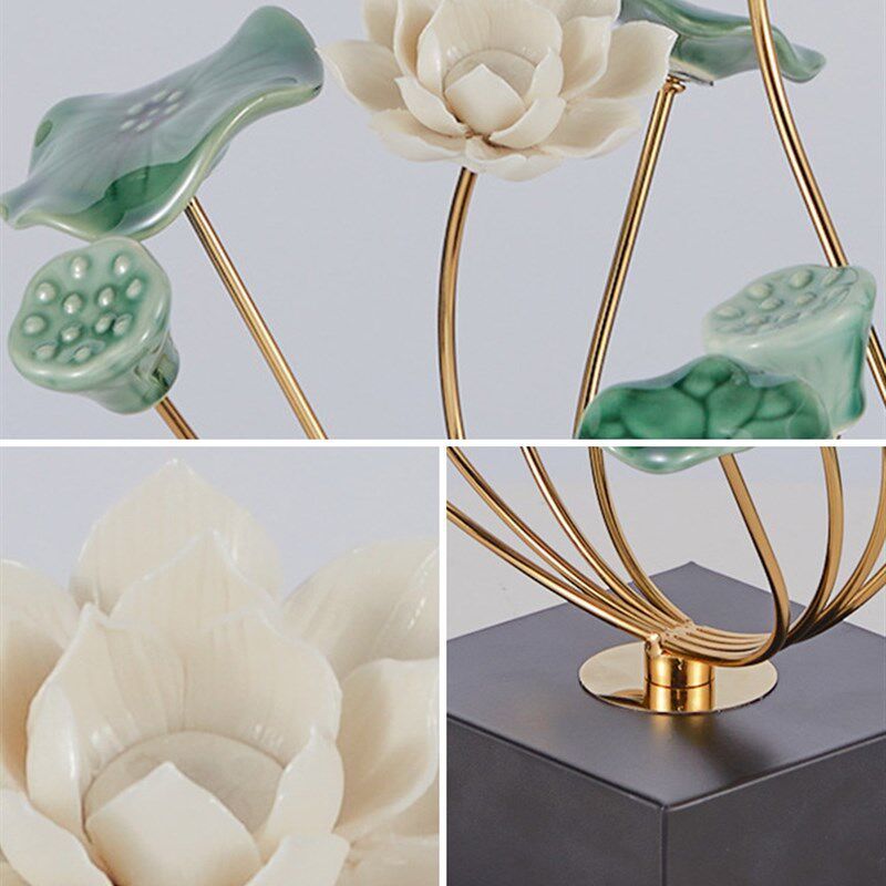 荷花荷叶陶瓷金属摆件装饰品工艺礼品摆饰电视柜玄关酒柜家居轻奢