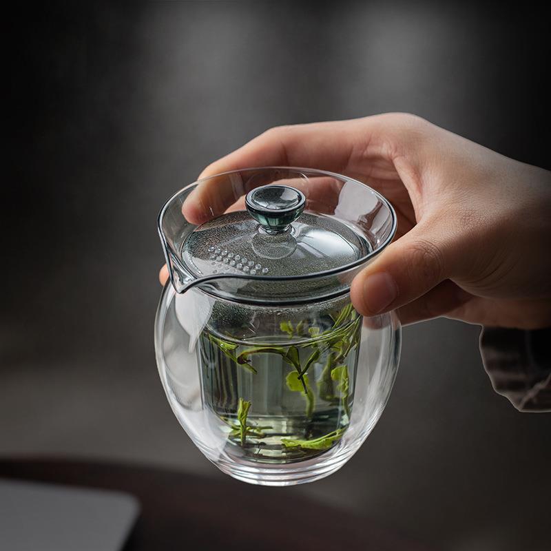 高硼硅二才玻璃盖碗防烫泡茶不烫手茶碗透明泡茶杯茶盏茶具手抓壶