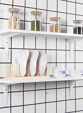 实木置物板白色墙面隔板一字墙架上墙搁板墙上厨房收纳置物架北欧