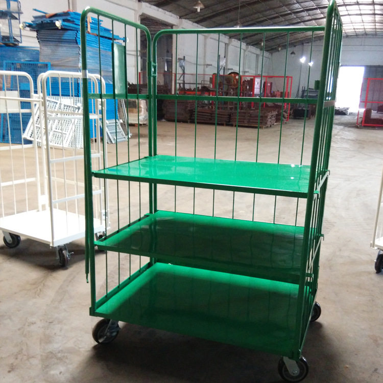 笼车厂家批发折叠式物流台车配隔板折叠式工具可移动仓库手推车