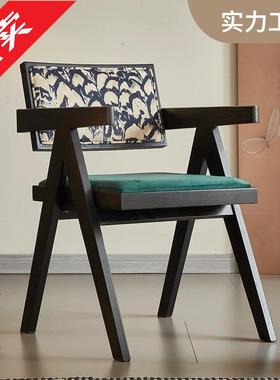 法式复古风实木餐椅家用餐厅现代椅子网红单人设计师中古昌迪加