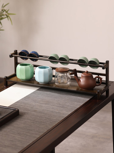 桌面茶杯收纳置物架小型博古架非实木中式紫砂壶摆件架茶具展示架