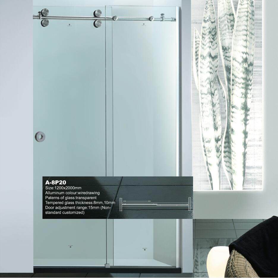 长固高品质简易推拉式无框淋浴房一字形沐浴房滑轮浴室门