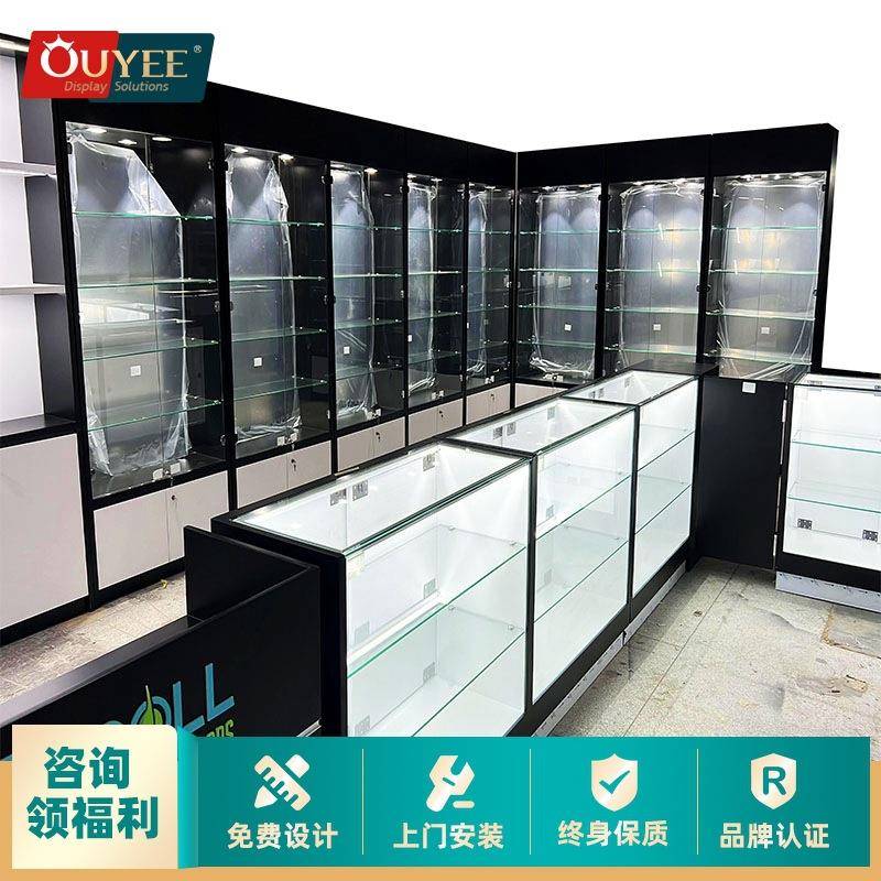 展示柜玻璃透明玻璃柜商场商用玻璃陈列柜多层亚克力香烟收纳展示