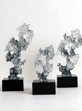 新中式仿真灰色太湖烟石摆件家居饰品柜创意厅电视办公室软MC-TY-