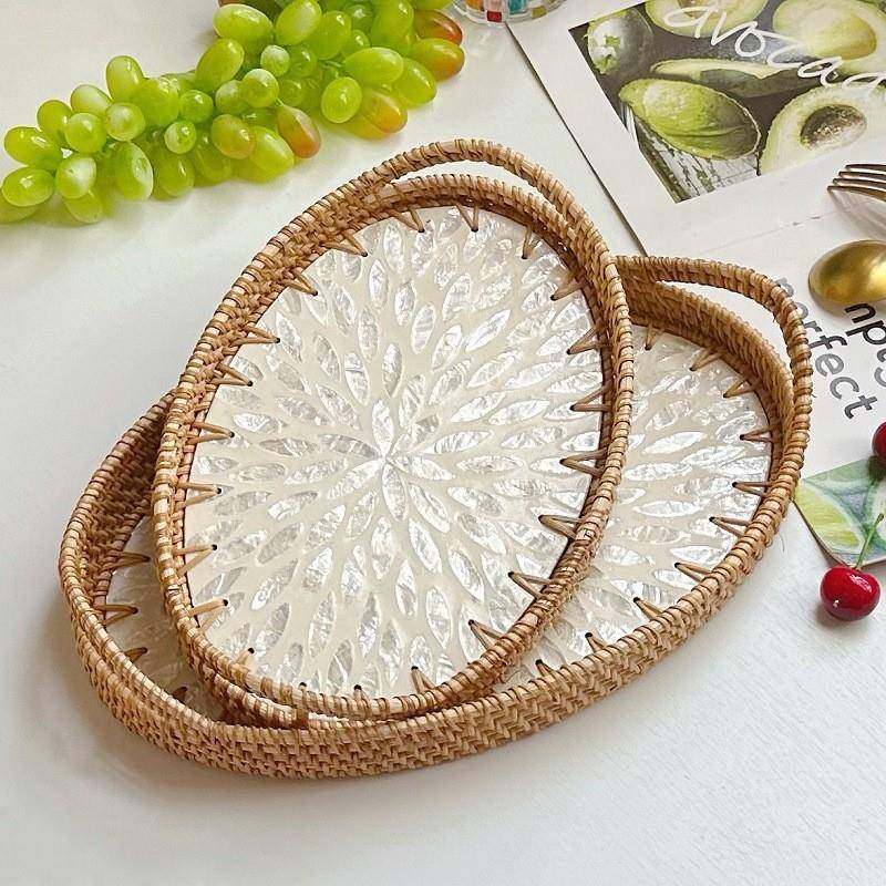 越南藤编彩贝壳零食0190果盘装饰摆纳物件首饰纳收托盘摆盘茶置盘,收纳整理,脏衣篮,淘宝优惠券,粉丝福利购,淘宝优惠卷