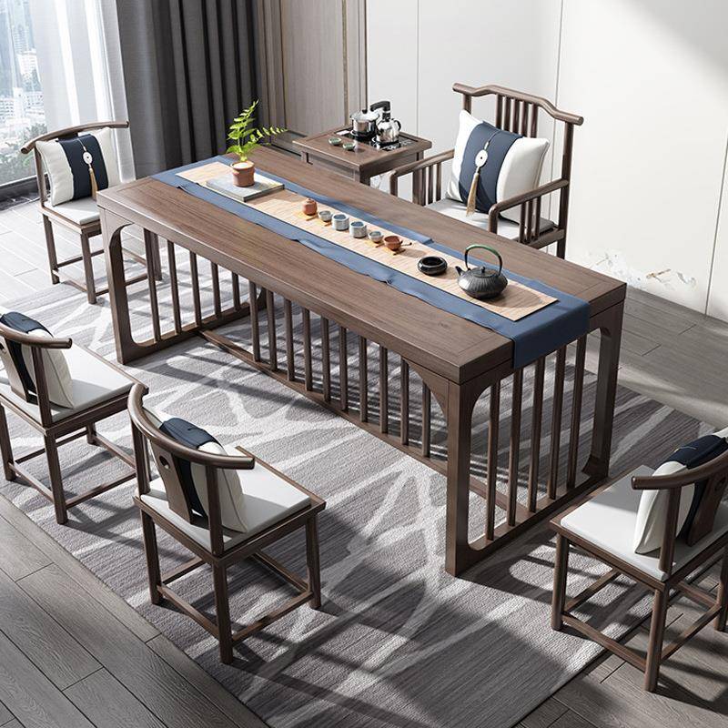 实木桌套茶台茶桌椅组合办MUT公泡茶两用榆茶木全套装茶一体几