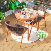 红阳台围炉65983茶烧烤桌组煮合家用庭院休闲户外椅仿网藤椅仿木