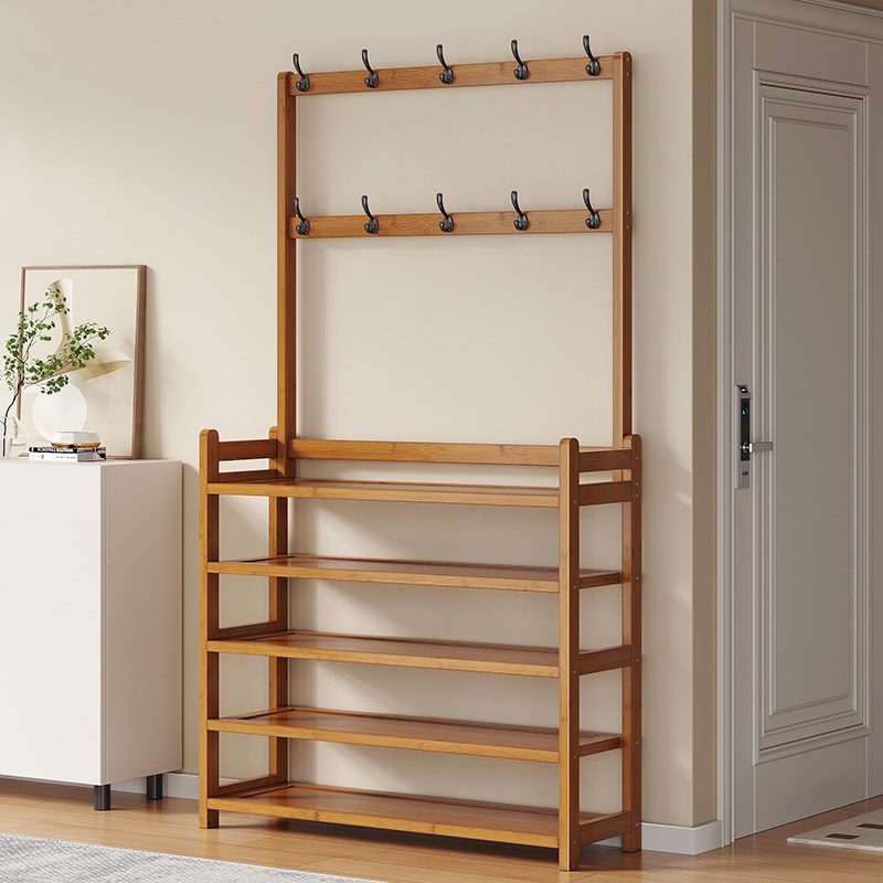 简易收纳鞋架多层家用门口t衣帽架卧室落地式挂衣架玄关转角置物