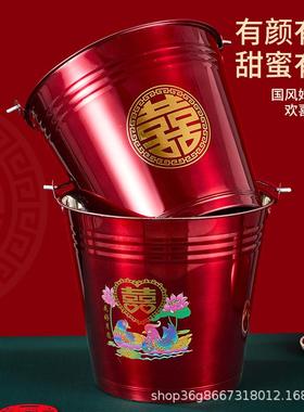 子嫁孙桶结红色新娘嫁喜桶一婚对妆INM乔迁不锈钢水桶陪婚庆用品