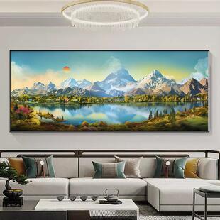 日出JJ895090客厅沙景墙发装饰东墙画青山旭日升靠山背有挂画聚背