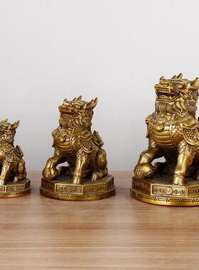 纳铜麒麟摆一对黄踩八件卦麒麟圆座福八卦麒麟店铺365铜办公室摆