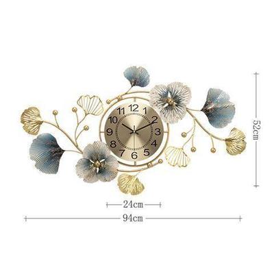 新中式创奢意钟表餐客厅厅时钟轻挂钟挂墙钟饰气银杏叶艺术CLN大