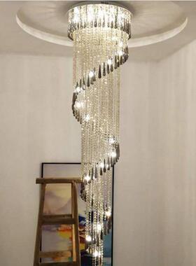 跨境复圆形式旋转楼梯吊灯吊创意简约A现970代水晶LED吊灯mazon线