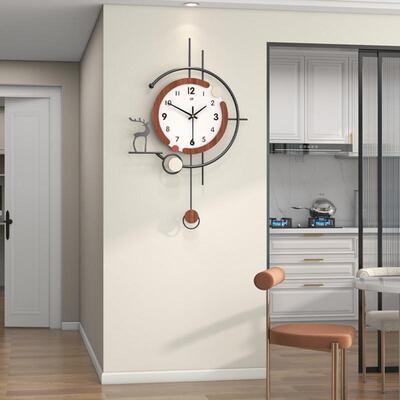 复古风挂厅钟客高级感家装意用创小鹿饰钟表现代简约餐厅JT24184-