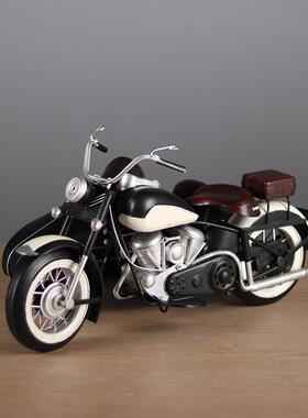 复古斗摆三轮摩托玄挎车模型铁艺家居客厅关设1258橱窗怀旧装饰摆