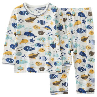 男童薄款长袖套装夏季儿童纯棉居家服睡衣宝宝透气竹节棉空调服