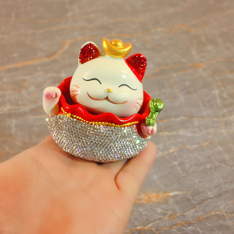 高档镶钻开业礼物汽车摆件可爱奢华钻摇头招财猫车载中控台装饰品