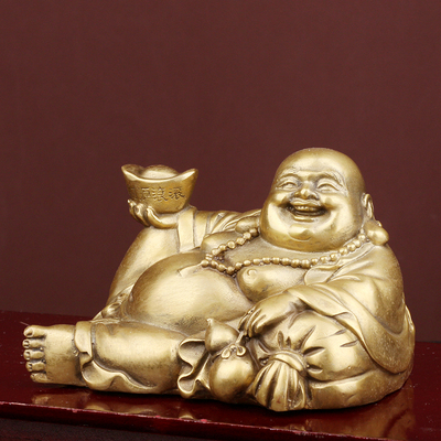 纯铜弥勒佛摆件 大肚笑佛卧佛 家居装饰工艺品客厅办公室礼品