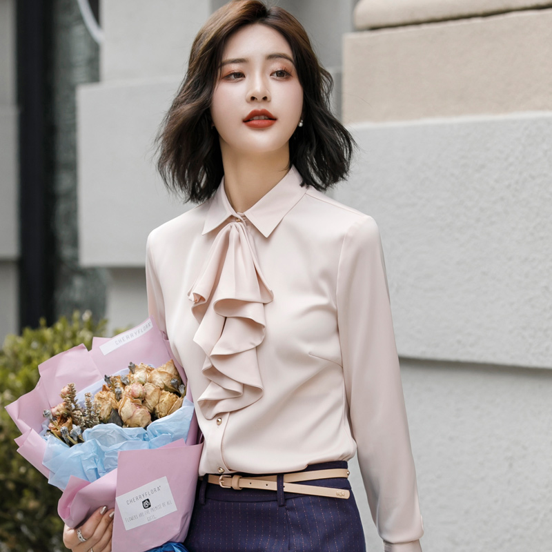 白衬衫女2022新款职业装OL长袖女秋装时尚气质方领上衣衬衣工作服