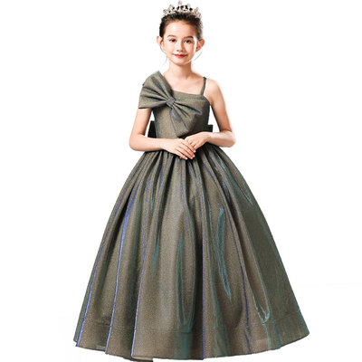 高端女童晚礼服公主裙儿童钢琴演出闪亮模特走秀主持人十岁生日宴