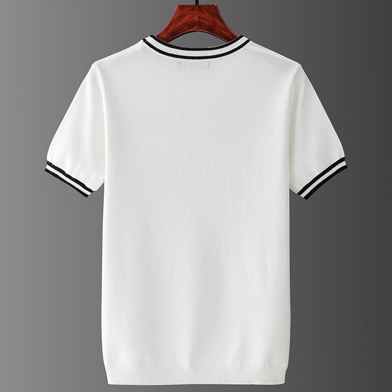 男士短袖大码毛衣秋冬2024年新款洋气加厚针织衫高端打底拼色上衣