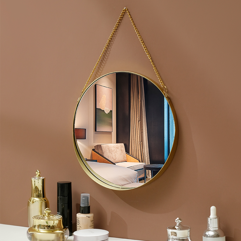 创意免打孔挂墙化妆镜浴室梳妆台镜子卫生间梳妆镜铁艺北欧圆镜