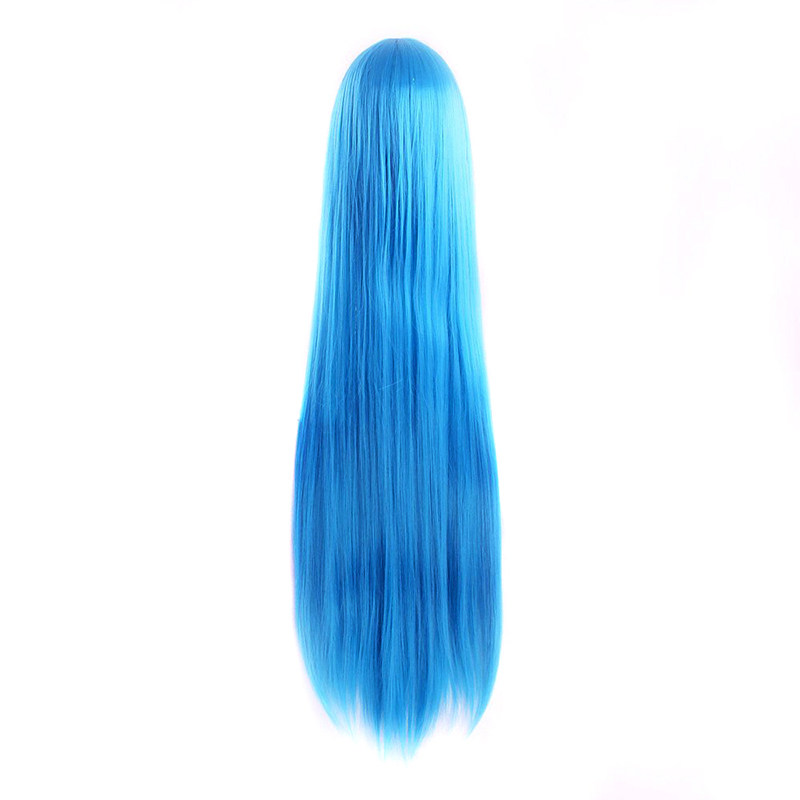 假发女长发动漫cos万用100超长直发青蓝色齐斜刘海假毛高温丝头套