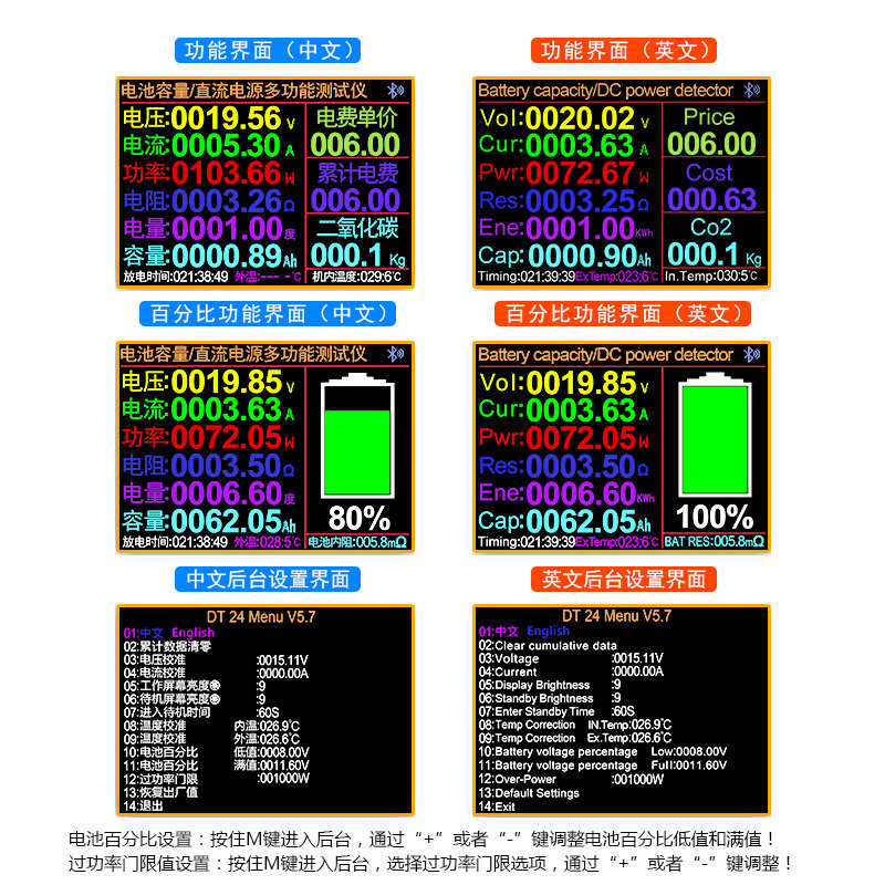 炬为直流电压电流表电动车电量容量检测仪锂电池内阻测试仪库仑计