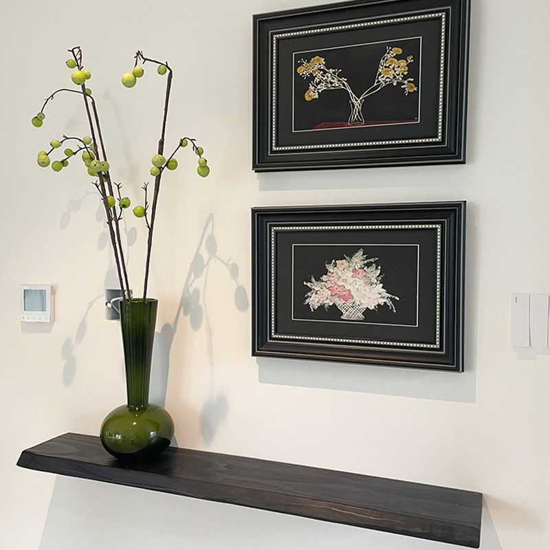侘寂风原木墙壁一字隔板走廊玄关无痕置物架炭化黑壁挂式背景层板,住宅家具,搁板/置物架/家用陈列架,淘宝优惠券,粉丝福利购,淘宝优惠卷