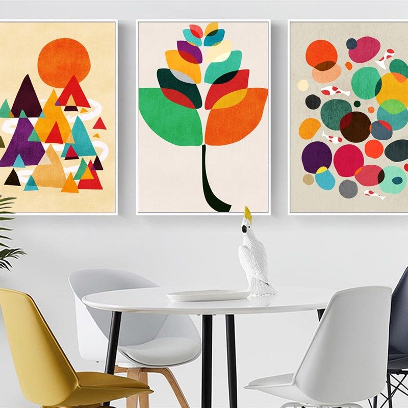 抽象彩色森林客厅沙发背景墙壁画装饰画轻奢挂画三联画简约风景画