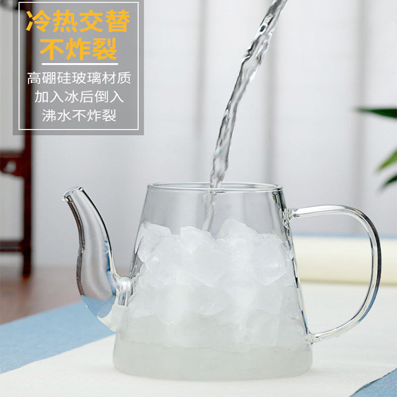 带嘴玻璃花茶壶家用办公耐热高硼硅不锈钢过滤茶壶茶水分离泡茶壶