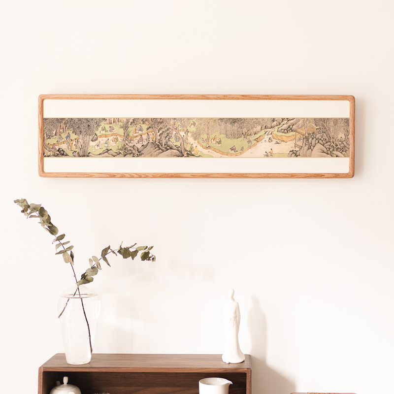 茶室横版长条挂画床头沙发背景墙极简禅意山水画实木新中式装饰画