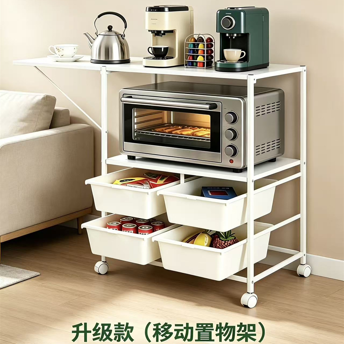 厨房置物架家用客厅落地收纳果蔬幼儿零食书储物卧室可移动小推车
