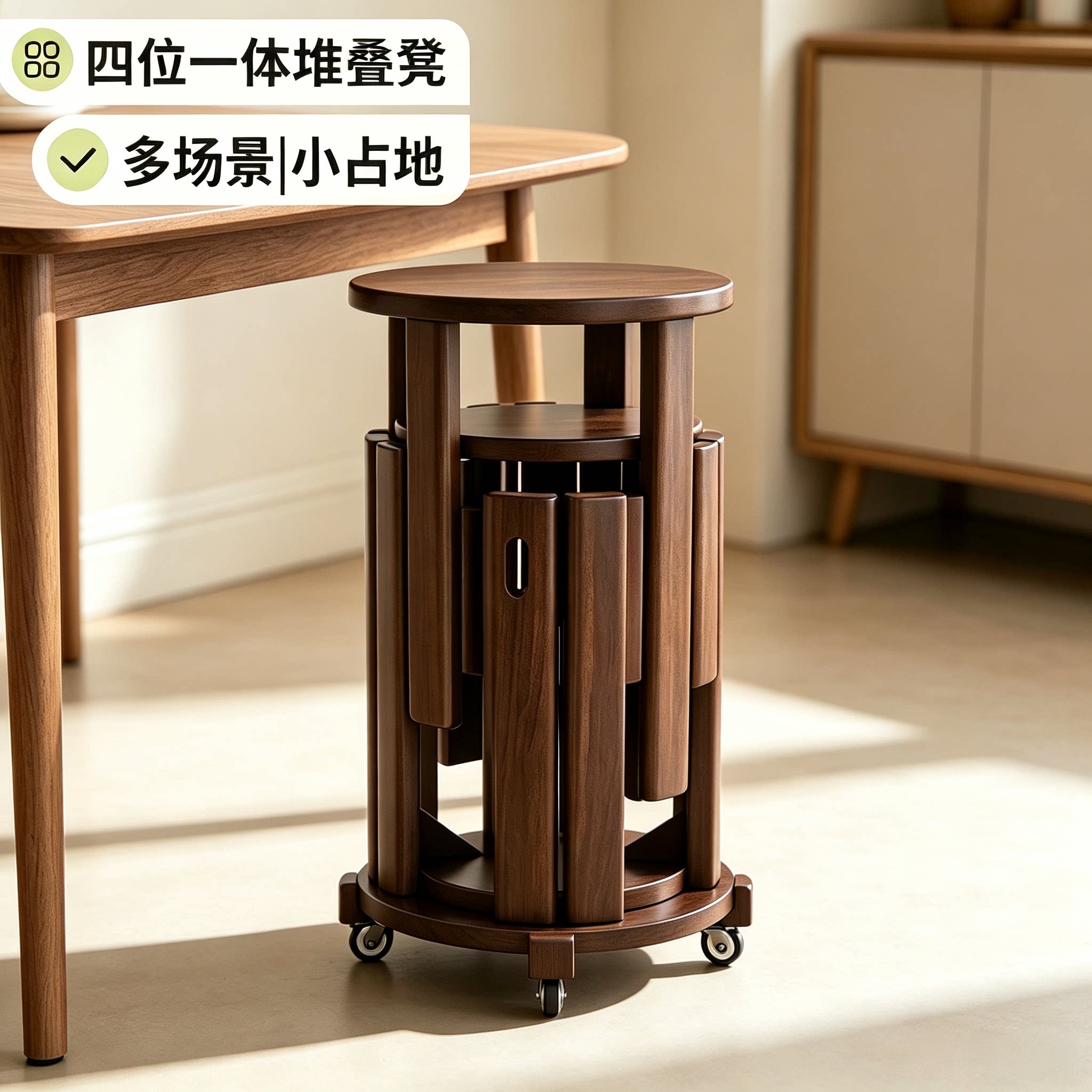 实木叠叠凳餐厅四位一体组合圆凳