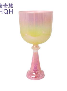 粉色黄色渐变手持水晶歌唱圣杯愈合歌唱碗瑜伽减压打击乐器
