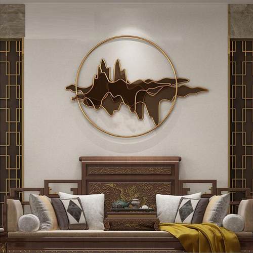 新中式墙饰金属立体铁艺山影挂件软装装饰品墙壁壁挂玄关过道壁饰