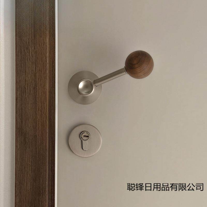 中古风门把手室内家用门锁胡桃木分体磁吸静音房间复古卧室门锁