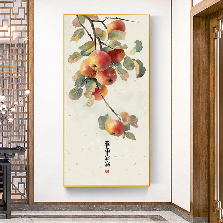 吉祥寓意水果挂画事事如意玄关装饰画新中式入户门厅走廊柿子壁画