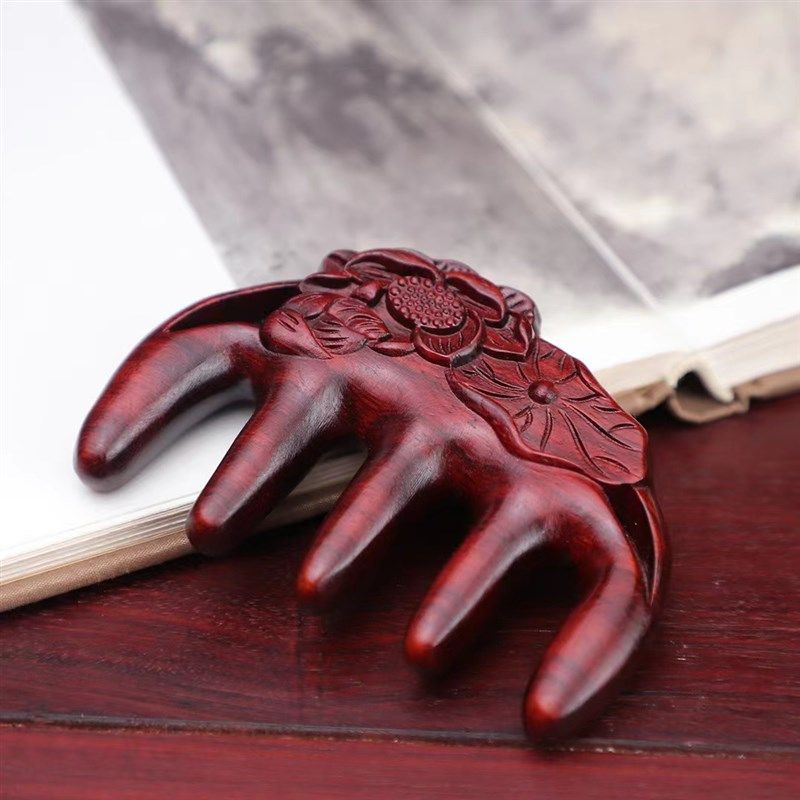 紫檀木梳檀香头皮按摩梳子头部经络梳男女士专用桃木便携大齿宽齿