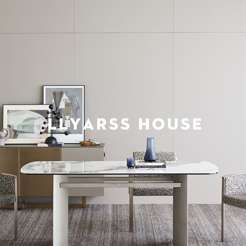 LLYARSS利亚斯/长方形餐桌/意式极简/岩板+香槟银钢架/OP