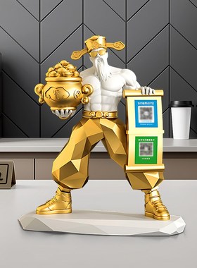 肌肉财神爷招财桌面摆件店铺收银台二维码收钱装饰品新店开业礼物