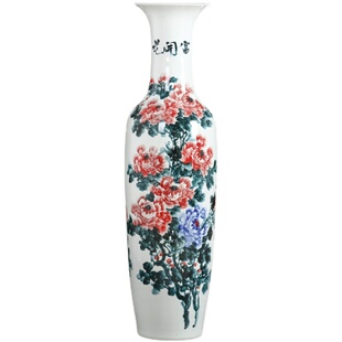 景德镇陶瓷落地手绘牡丹大花瓶中式客厅办公室装饰高摆件新居送礼