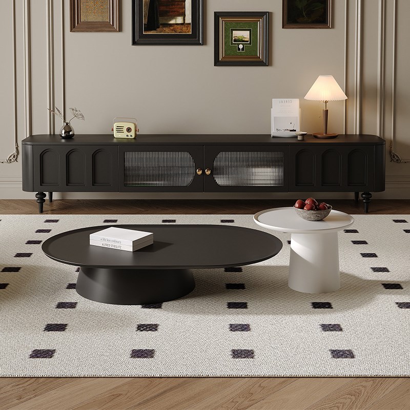 复古法式电视柜茶几客厅家用奶油风电视机柜黑色高级感复古风地柜