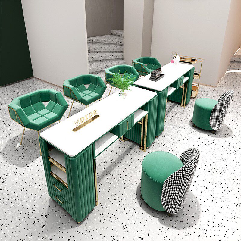 中闽芸尚轻奢多功能大理石美甲桌椅套装组合修甲台桌单双人美甲台